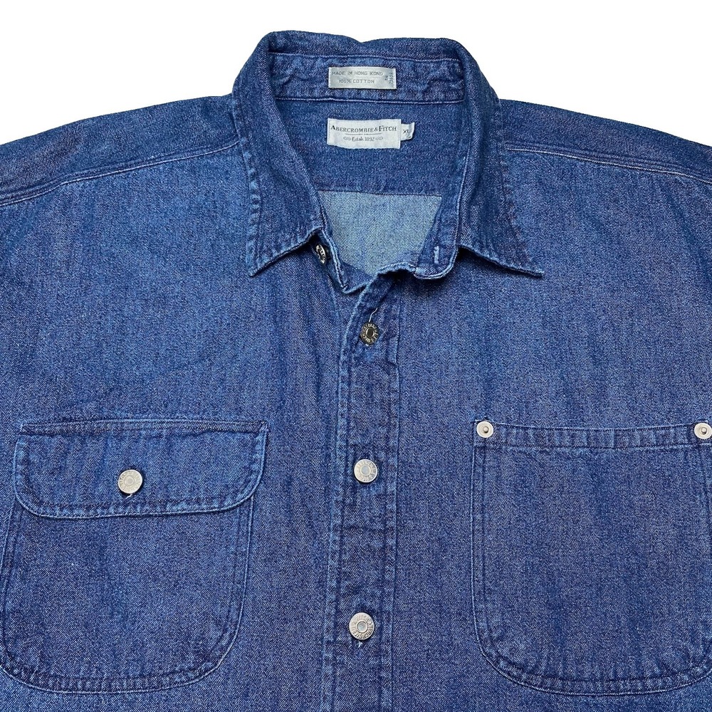 90s Abercrombie Fitch Denim Work Shirt XL Double Pocket Grunge Workwear Normcore